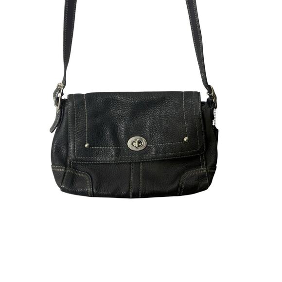 Coach Women's Hamilton Flap BLACK Pebbled Leather Crossbody Shoulder Bag - Picture 1 of 8